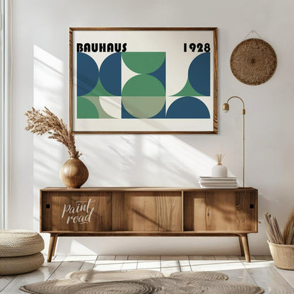This compelling Bauhaus-inspired poster features a grid-like arrangement of squares and quadrants, … for living room