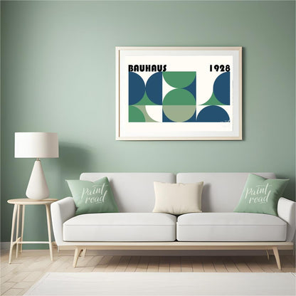This compelling Bauhaus-inspired poster features a grid-like arrangement of squares and quadrants, … for living room