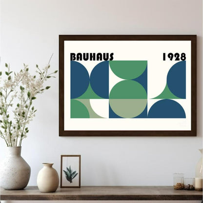 This compelling Bauhaus-inspired poster features a grid-like arrangement of squares and quadrants, … for living room