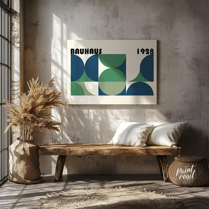 This compelling Bauhaus-inspired poster features a grid-like arrangement of squares and quadrants, … for living room