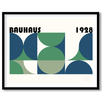 This compelling Bauhaus-inspired poster features a grid-like arrangement of squares and quadrants, … for place