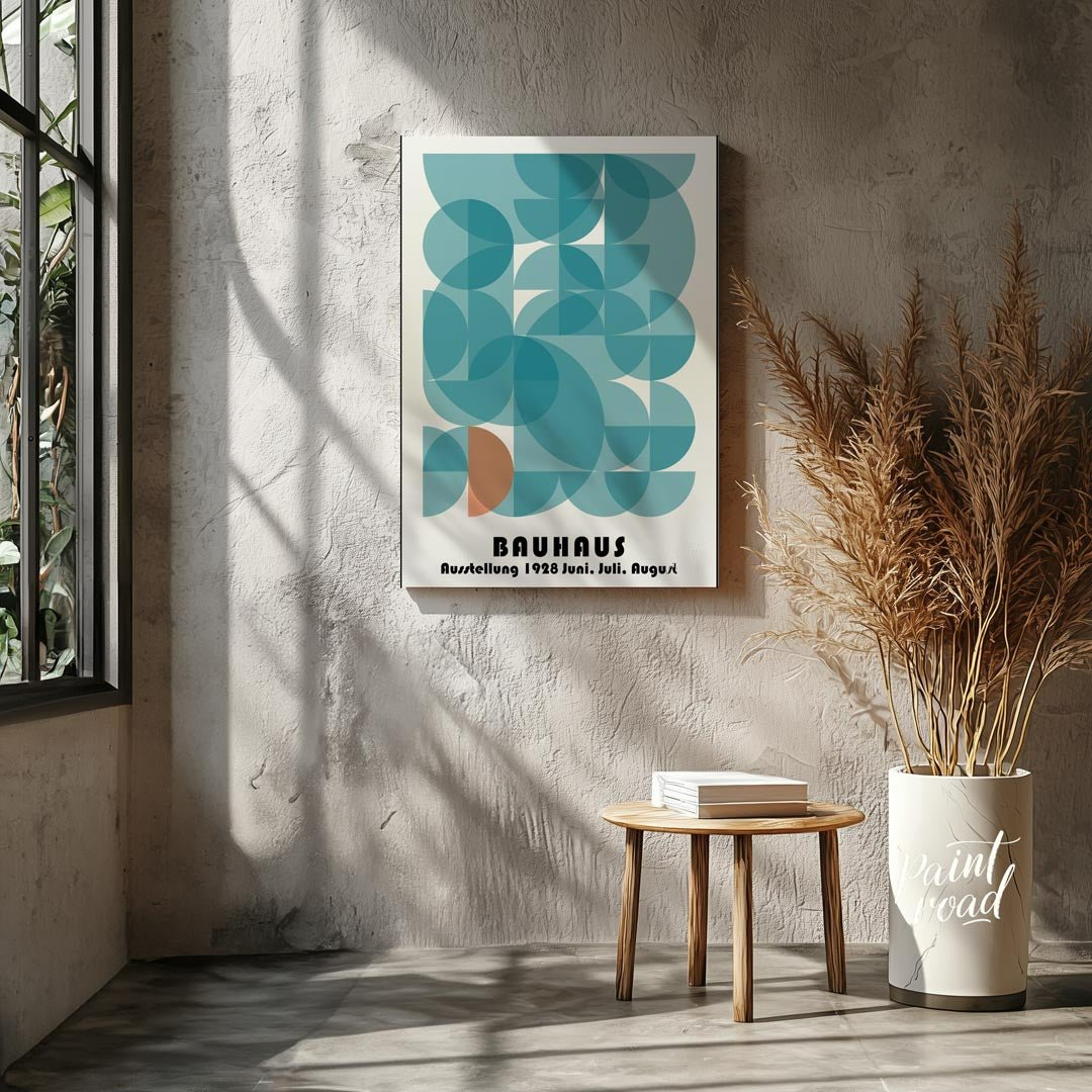 This dynamic Bauhaus exhibition poster from June, July, August 1928, is a masterclass in geometric … for living room