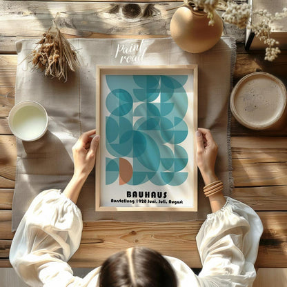 Bauhaus 1928 Teal Geometric Circles Painting available online at Paintroad showing 1928 art and art studio.