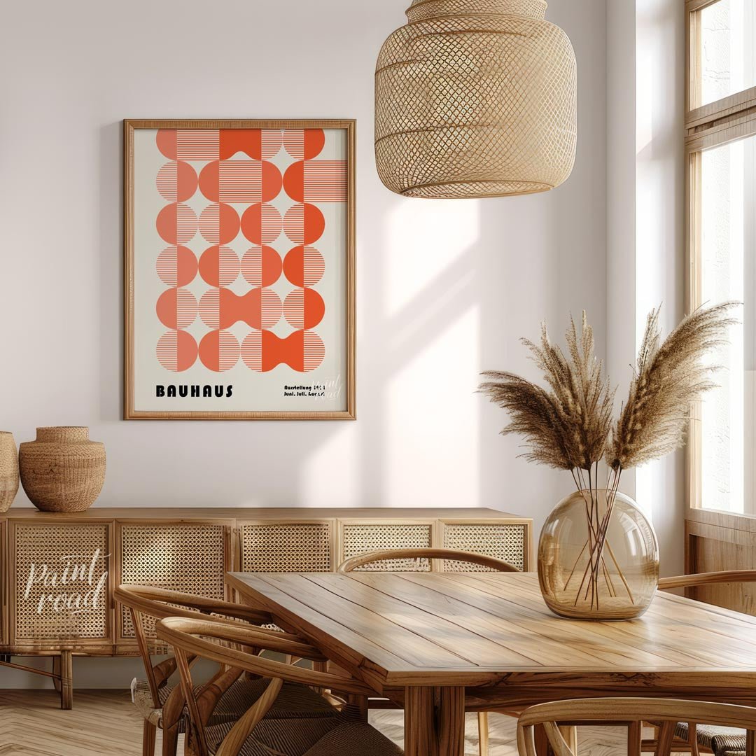 This Bauhaus exhibition poster for June, July, August 1931 showcases a complex yet harmonious arran… for dining room