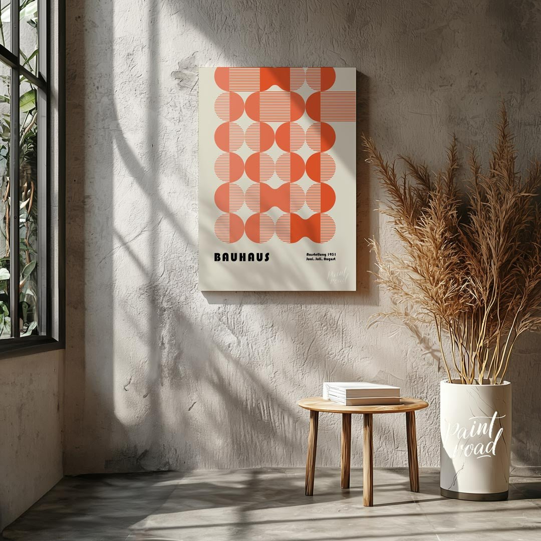This Bauhaus exhibition poster for June, July, August 1931 showcases a complex yet harmonious arran… for entryway