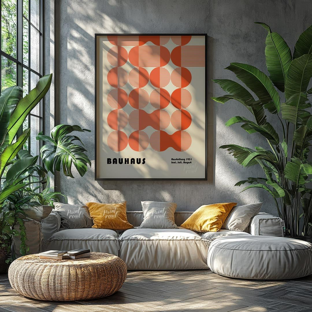 This Bauhaus exhibition poster for June, July, August 1931 showcases a complex yet harmonious arran… for living room