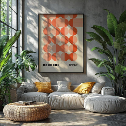 This Bauhaus exhibition poster for June, July, August 1931 showcases a complex yet harmonious arran… for living room