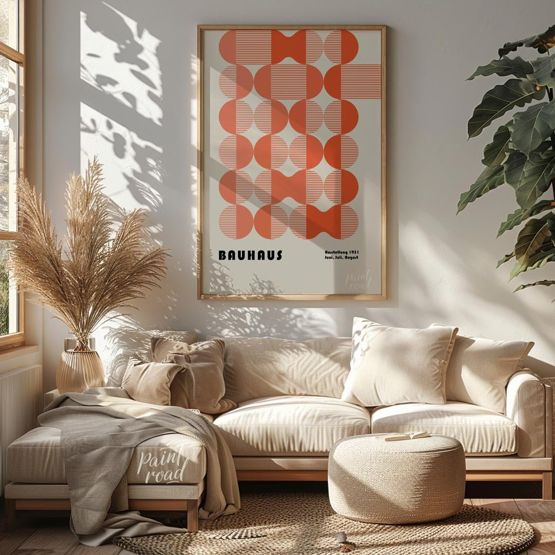 This Bauhaus exhibition poster for June, July, August 1931 showcases a complex yet harmonious arran… for living room