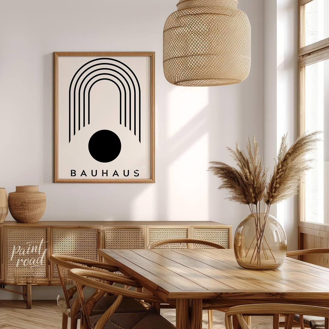 This minimalist art print embodies the iconic Bauhaus aesthetic, characterized by its clean lines, … for dining room