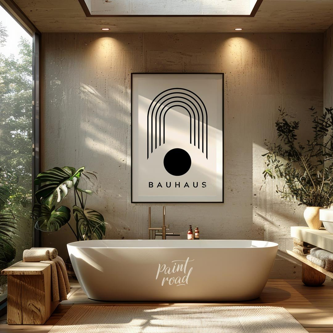 Bauhaus Arch & Circle Painting available online at Paintroad showing aesthetic art print and balanced