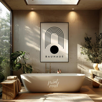 Bauhaus Arch & Circle Painting available online at Paintroad showing aesthetic art print and balanced