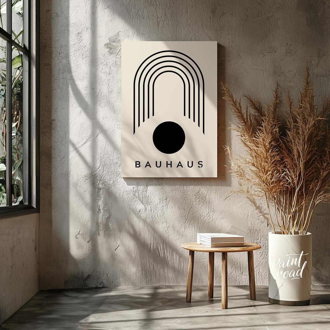 Bauhaus Arch & Circle Painting available online at Paintroad showing aesthetic art print and balanced