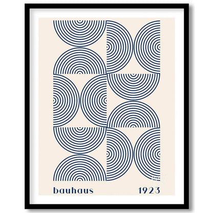 This captivating Bauhaus-inspired print, "Bauhaus Arcs and Circles," presents an intricate geometri… for area