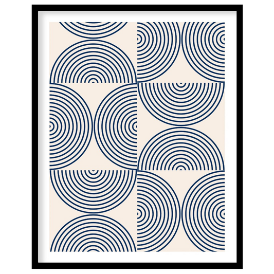 This captivating Bauhaus-inspired print, "Bauhaus Arcs and Circles," presents an intricate geometri… for area