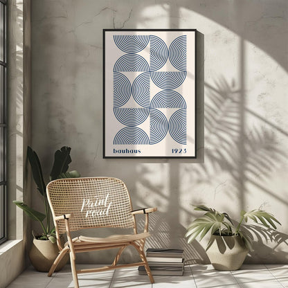 This captivating Bauhaus-inspired print, "Bauhaus Arcs and Circles," presents an intricate geometri… for other