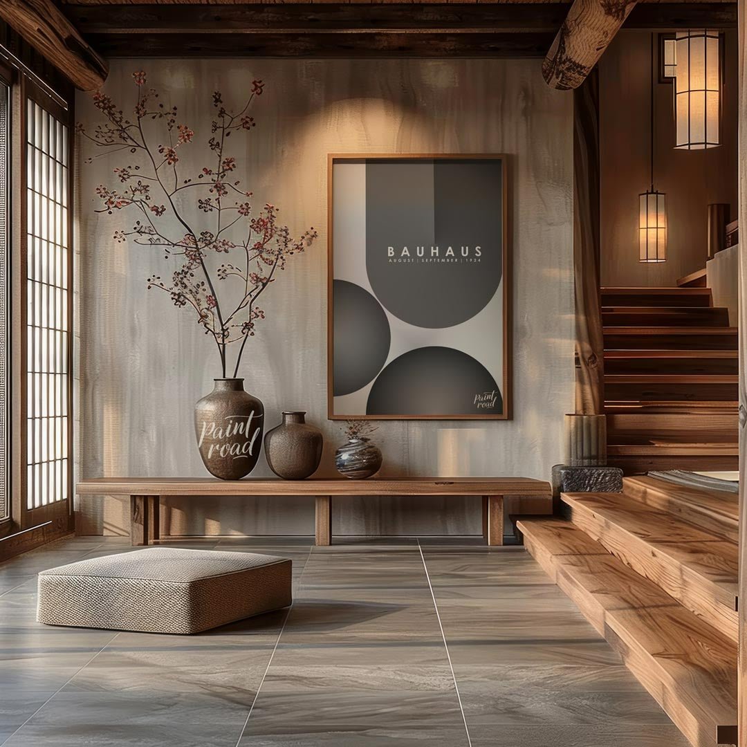 This powerful Bauhaus-inspired poster features an impactful composition of large, overlapping circu… for entryway