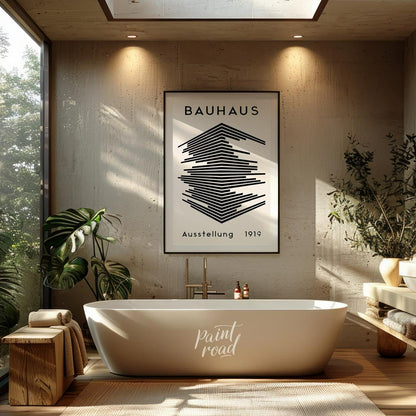 This iconic poster, "Bauhaus Ausstellung 1919," embodies the core principles of the Bauhaus movemen… for bathroom
