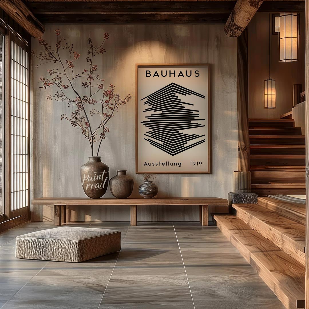 This iconic poster, "Bauhaus Ausstellung 1919," embodies the core principles of the Bauhaus movemen… for entryway