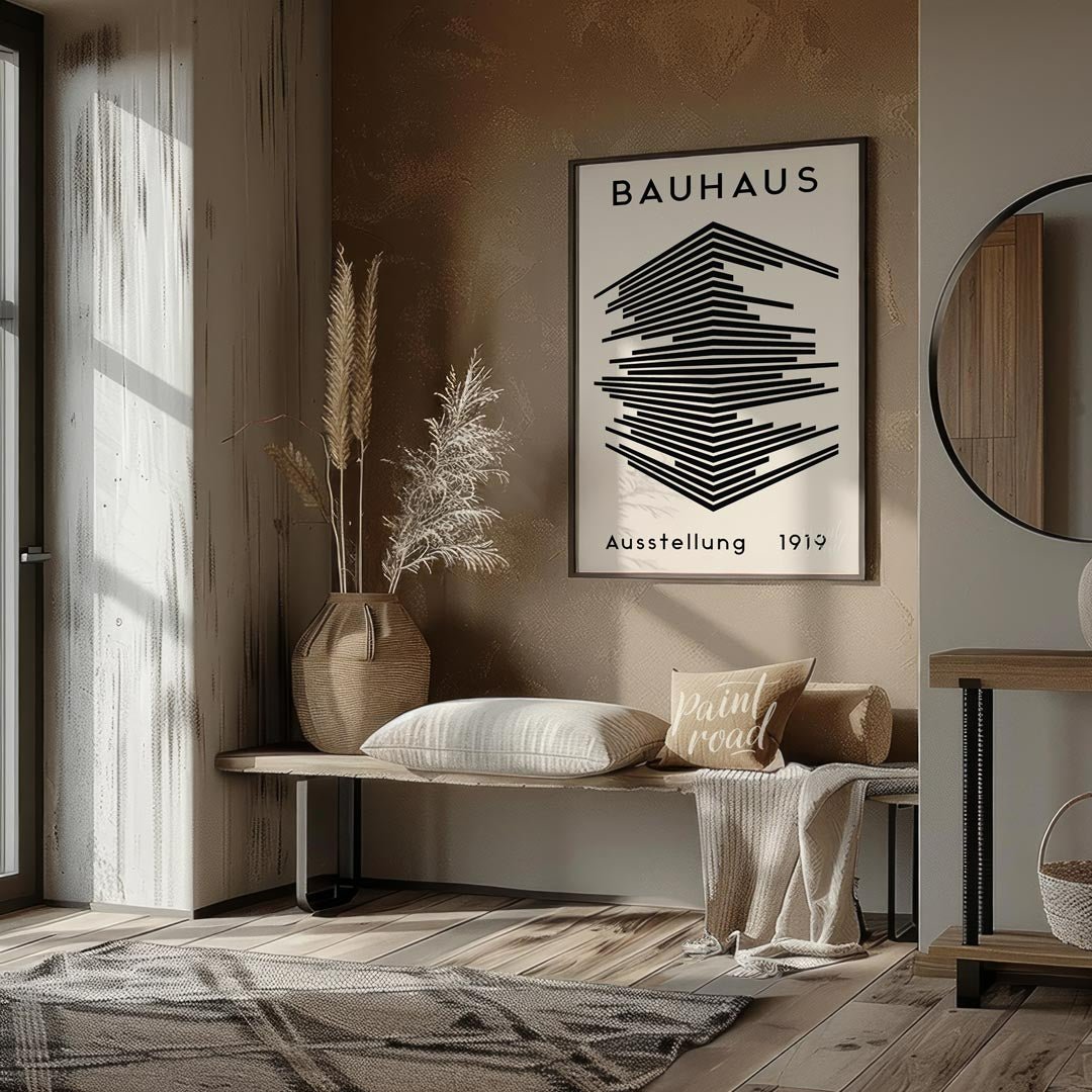 This iconic poster, "Bauhaus Ausstellung 1919," embodies the core principles of the Bauhaus movemen… for entryway