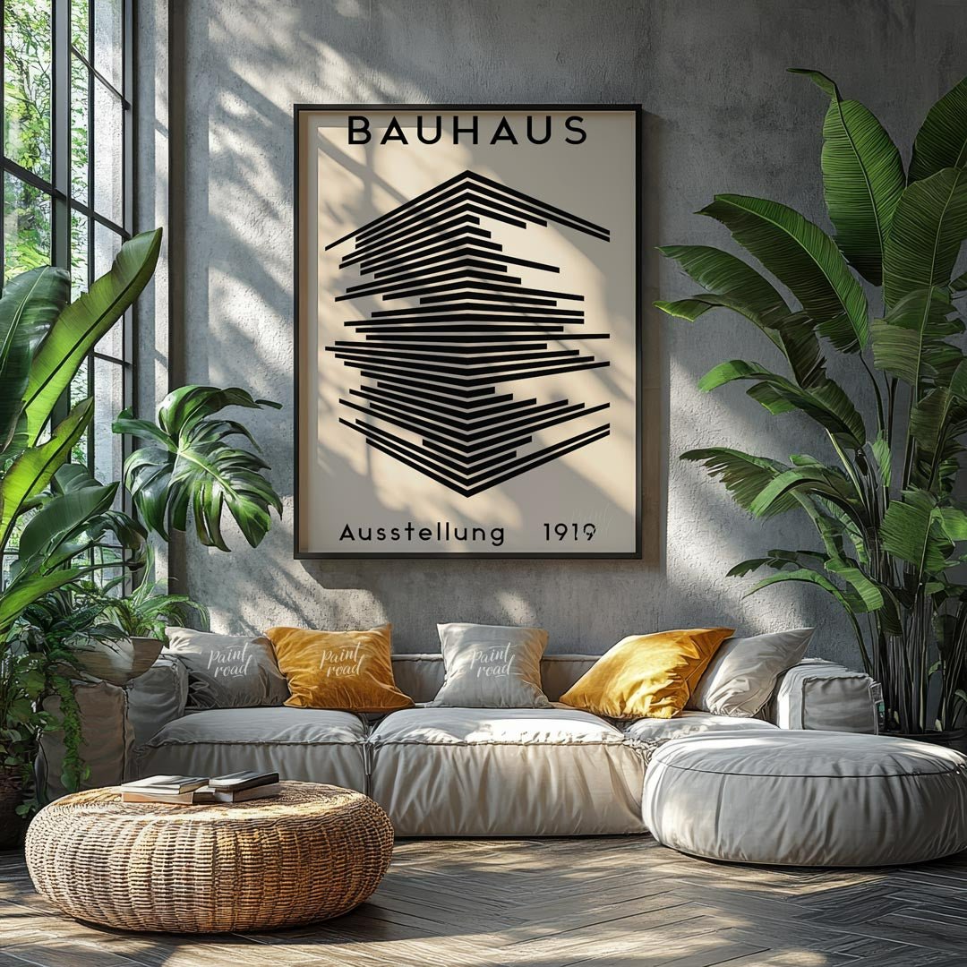 This iconic poster, "Bauhaus Ausstellung 1919," embodies the core principles of the Bauhaus movemen… for living room