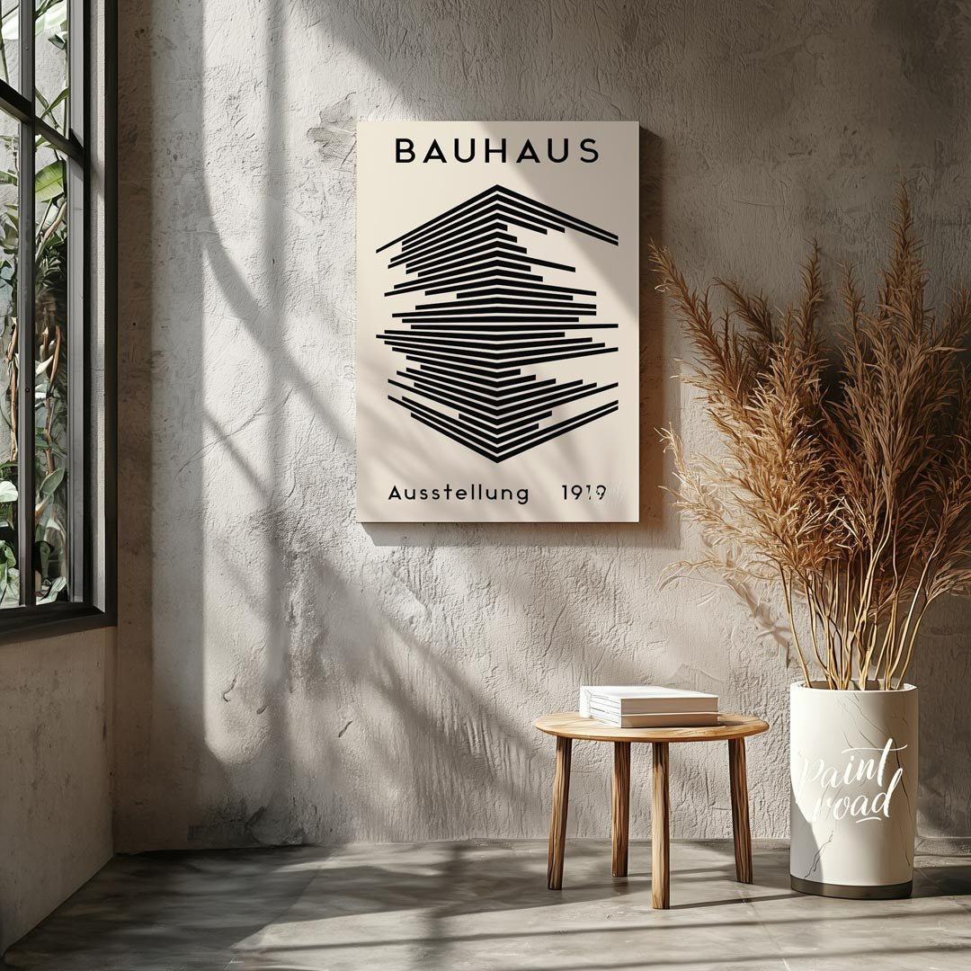This iconic poster, "Bauhaus Ausstellung 1919," embodies the core principles of the Bauhaus movemen… for living room