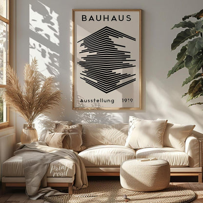 This iconic poster, "Bauhaus Ausstellung 1919," embodies the core principles of the Bauhaus movemen… for living room
