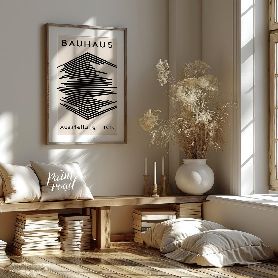 This iconic poster, "Bauhaus Ausstellung 1919," embodies the core principles of the Bauhaus movemen… for living room