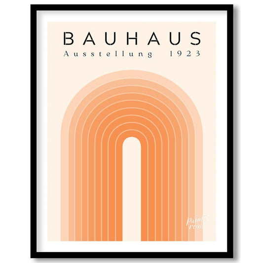This elegant Bauhaus-inspired poster features a series of concentric arches in varying shades of or… for area