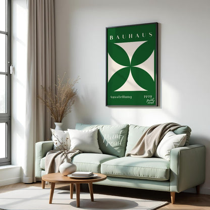 This striking Bauhaus poster, "Bauhaus Ausstellung Cross," features a bold, cream-colored geometric… for living room