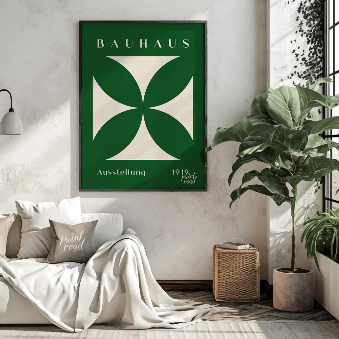 This striking Bauhaus poster, "Bauhaus Ausstellung Cross," features a bold, cream-colored geometric… for living room