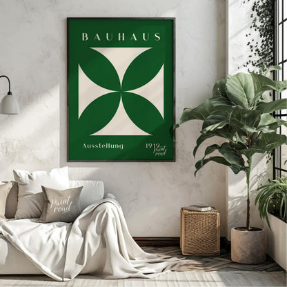 This striking Bauhaus poster, "Bauhaus Ausstellung Cross," features a bold, cream-colored geometric… for living room