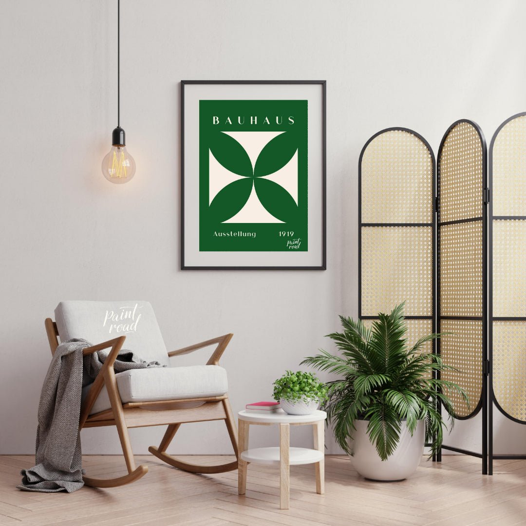 This striking Bauhaus poster, "Bauhaus Ausstellung Cross," features a bold, cream-colored geometric… for office