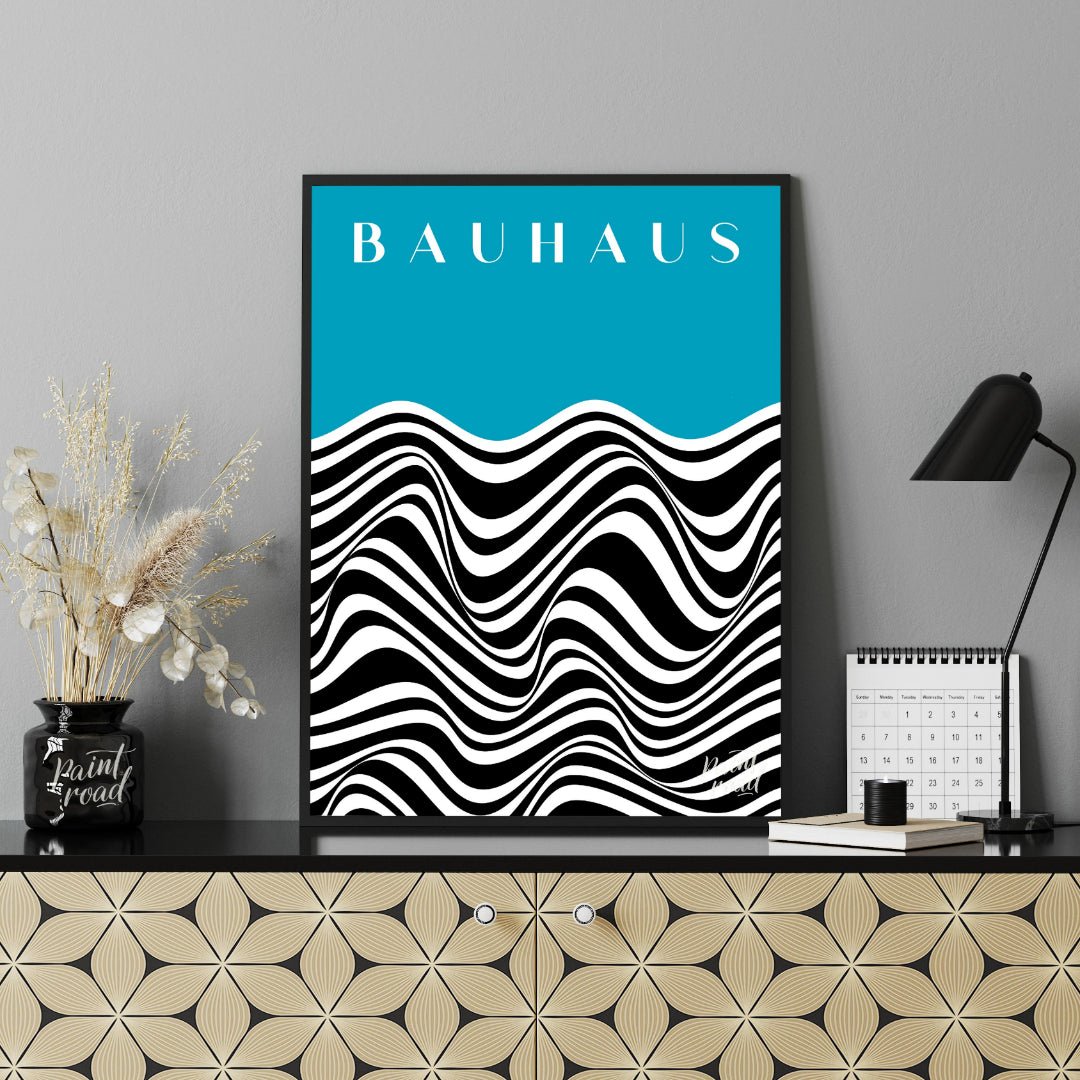 Bauhaus Azure Optical Wave Painting available online at Paintroad showing aesthetic art print and avant - garde