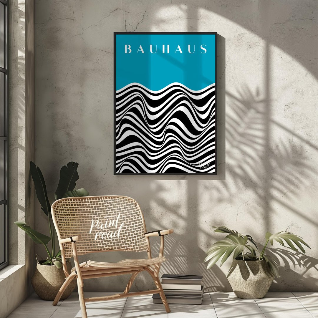 Bauhaus Azure Optical Wave Painting available online at Paintroad showing aesthetic art print and avant - garde