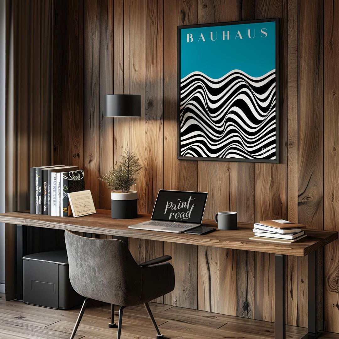 Bauhaus Azure Optical Wave Painting available online at Paintroad showing aesthetic art print and avant - garde