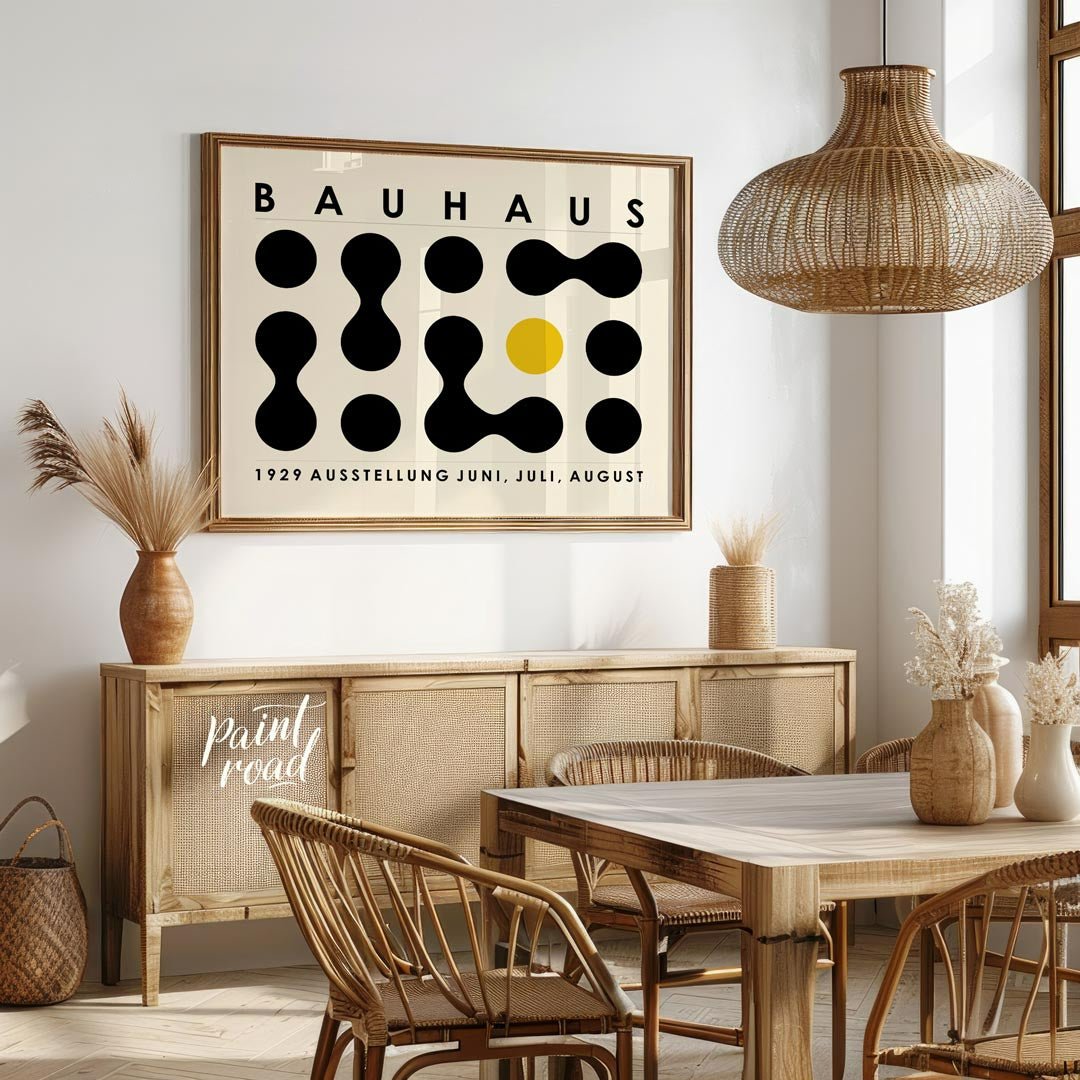 This distinctive Bauhaus-inspired poster features a minimalist yet captivating grid composition of … for dining room