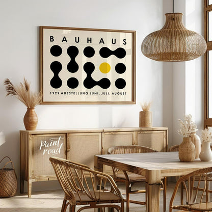 This distinctive Bauhaus-inspired poster features a minimalist yet captivating grid composition of … for dining room