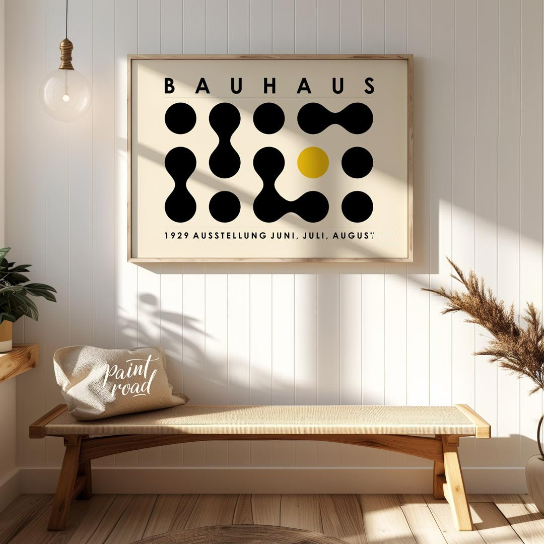 This distinctive Bauhaus-inspired poster features a minimalist yet captivating grid composition of … for entryway