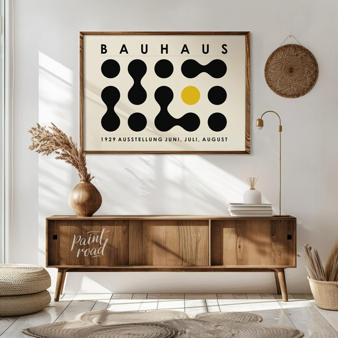 This distinctive Bauhaus-inspired poster features a minimalist yet captivating grid composition of … for living room