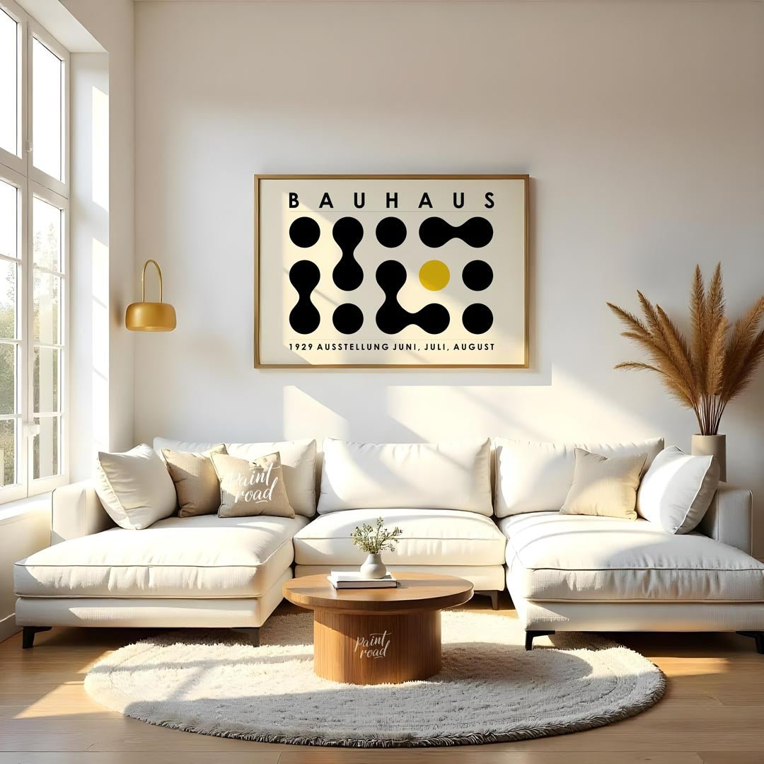 This distinctive Bauhaus-inspired poster features a minimalist yet captivating grid composition of … for living room