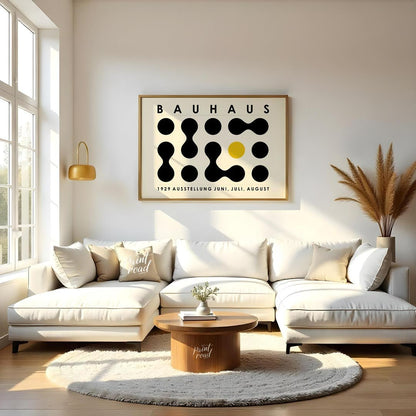 This distinctive Bauhaus-inspired poster features a minimalist yet captivating grid composition of … for living room