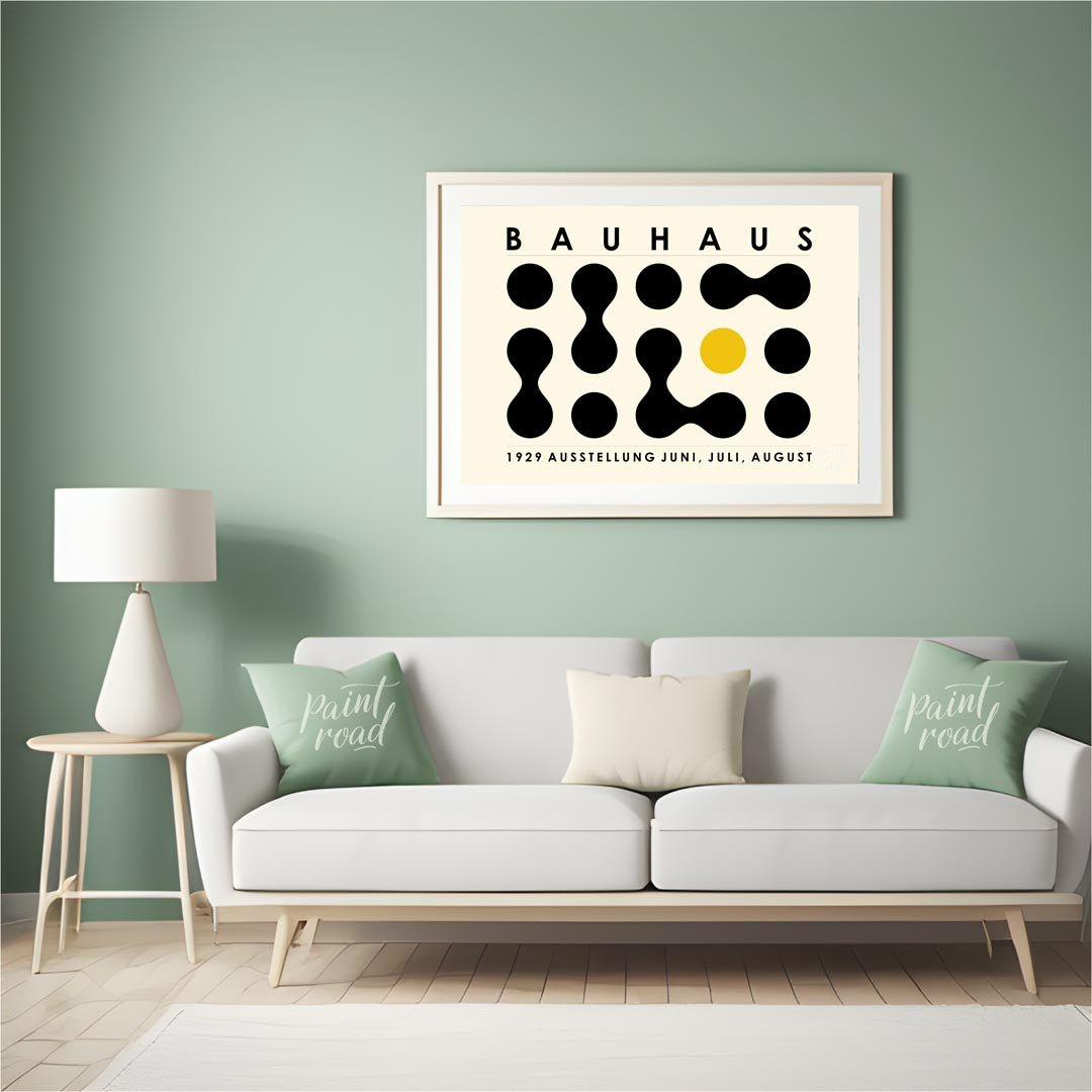 This distinctive Bauhaus-inspired poster features a minimalist yet captivating grid composition of … for living room