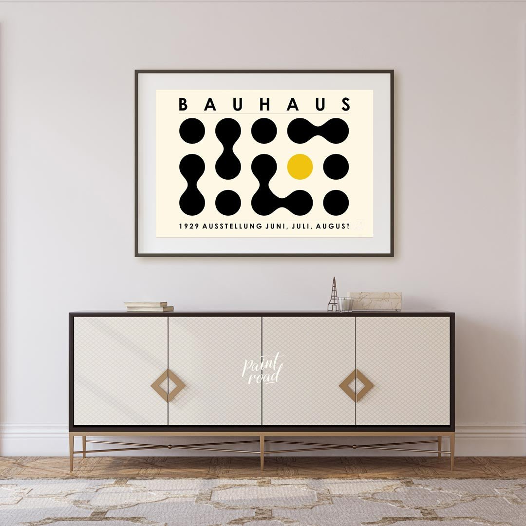 This distinctive Bauhaus-inspired poster features a minimalist yet captivating grid composition of … for living room