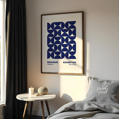 This Bauhaus-inspired poster features a captivating grid pattern composed of interlocking quarter-c… for bedroom