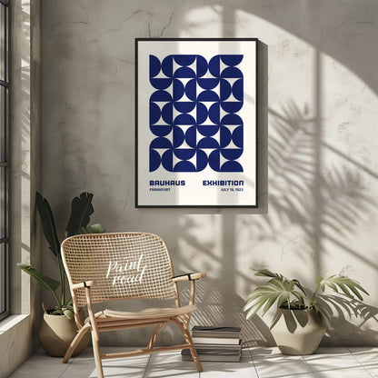 This Bauhaus-inspired poster features a captivating grid pattern composed of interlocking quarter-c… for living room