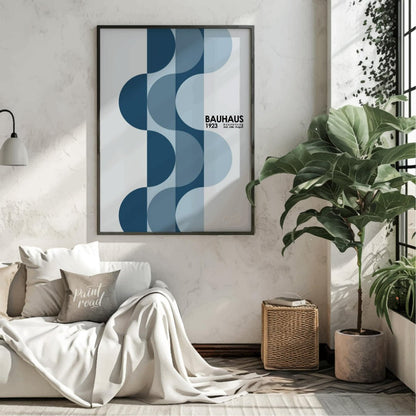 This striking framed art print features a classic Bauhaus exhibition design from 1923, rendered in … for living room