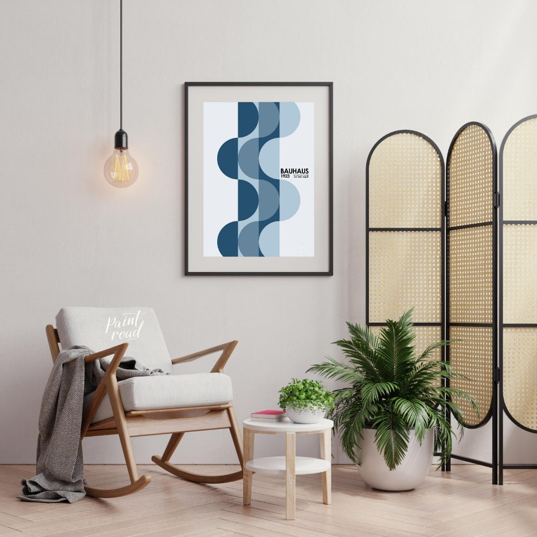 This striking framed art print features a classic Bauhaus exhibition design from 1923, rendered in … for living room