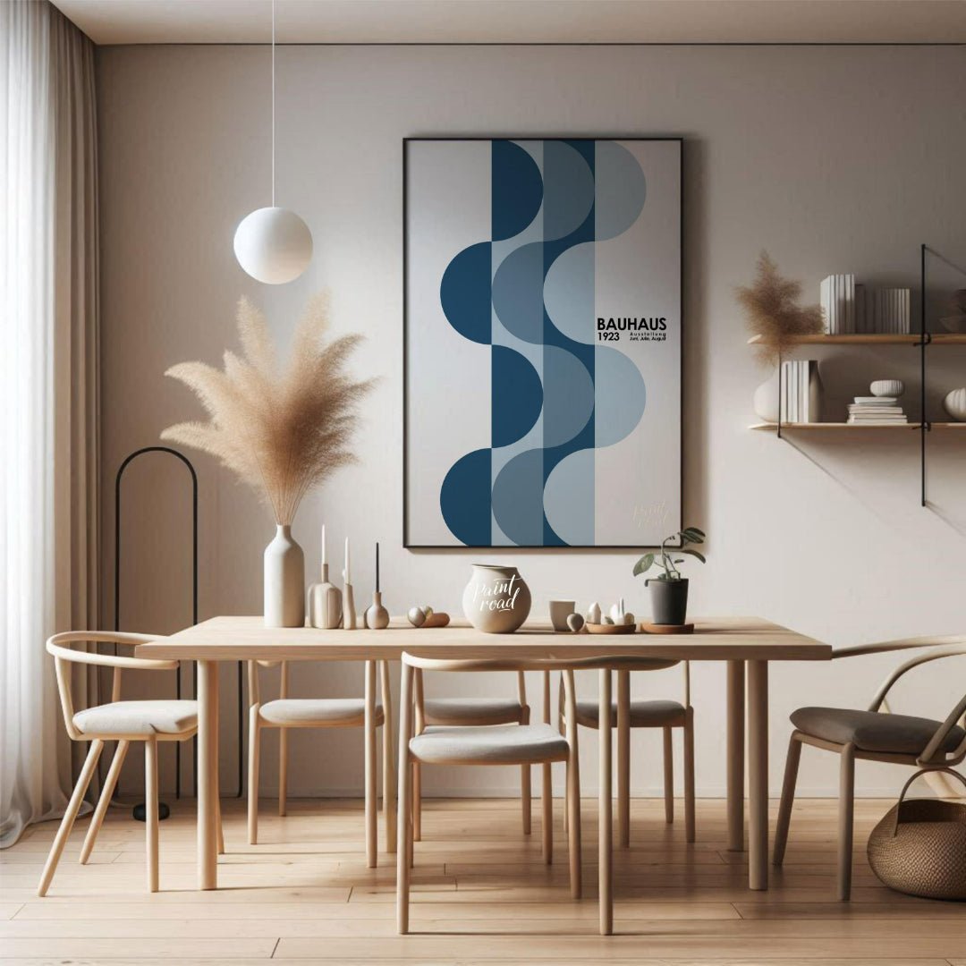 Bauhaus Cascading Blue Circles Painting available online at Paintroad showing 1923 exhibition abstract waves and art history