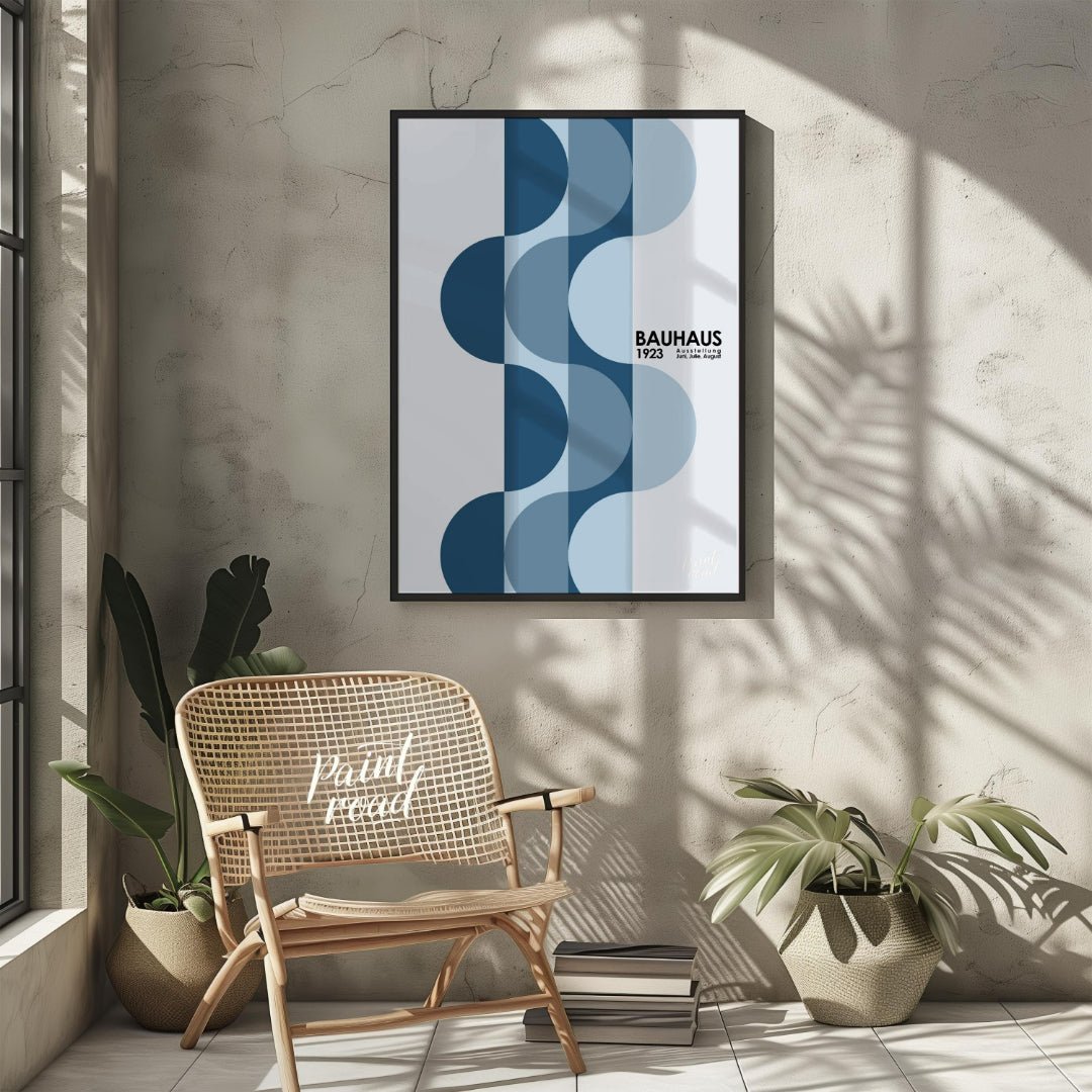 Bauhaus Cascading Blue Circles Painting available online at Paintroad showing 1923 exhibition abstract waves and art history