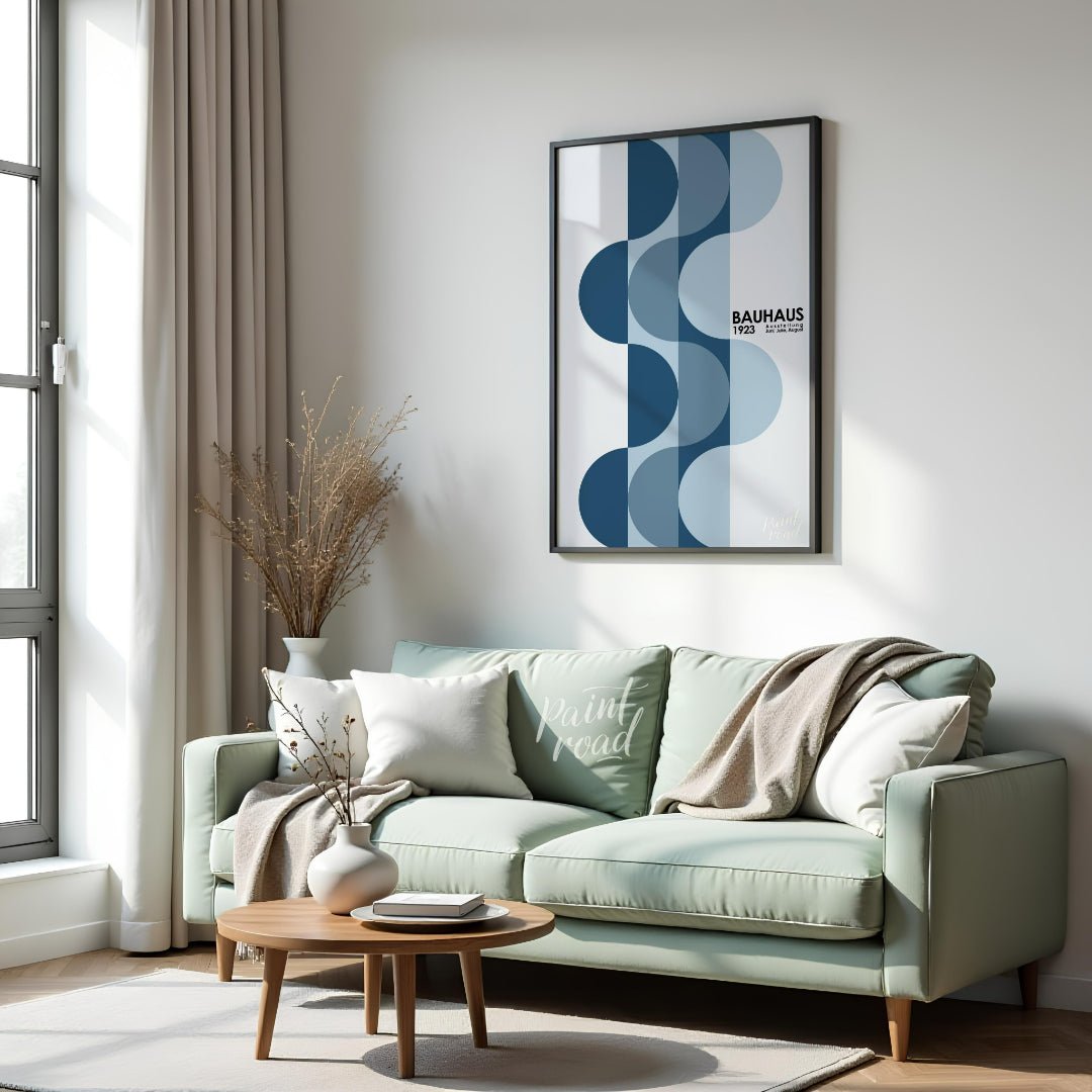 Bauhaus Cascading Blue Circles Painting available online at Paintroad showing 1923 exhibition abstract waves and art history